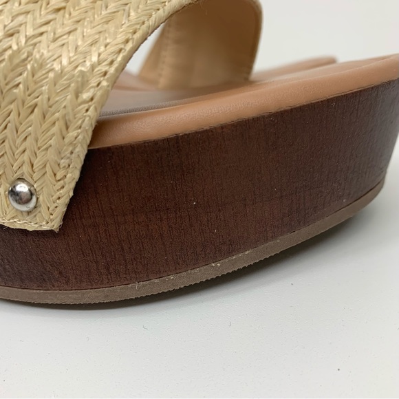 Torrid Natural Jute Brown Double Strap Wood Platform Heeled Sandals Size 9.5WW - Picture 7 of 14